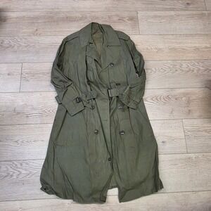Military Surplus Trench Coat Mens L Olive Green Belted Double Breasted B7881